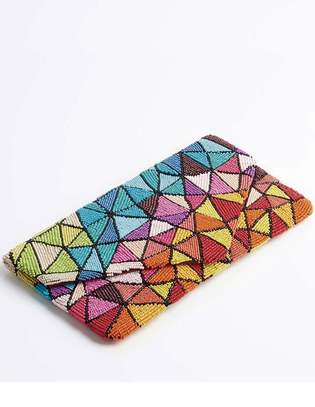 Cartera de mano con diseño geométrico multicolor
