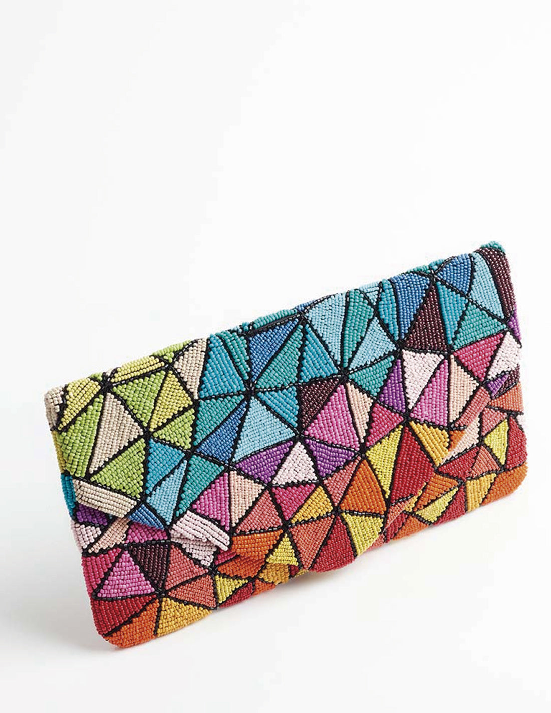 Cartera de mano con diseño geométrico multicolor