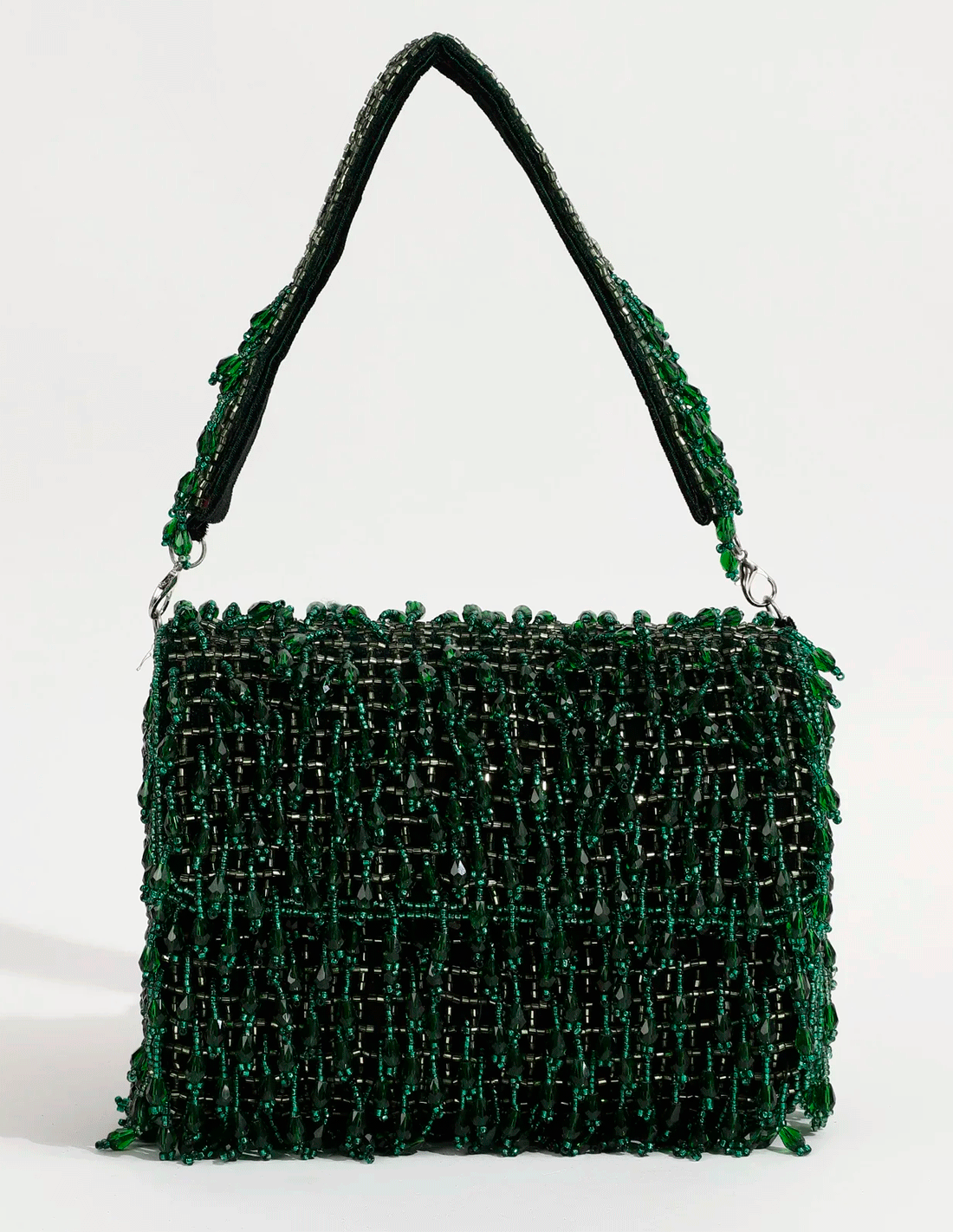 Bolso de fiesta con solapa de pedrería en verde esmeralda