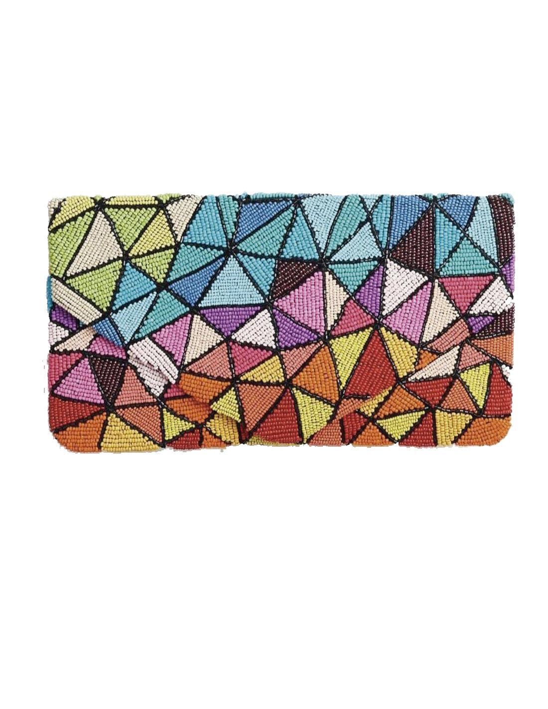 Cartera de mano con diseño geométrico multicolor