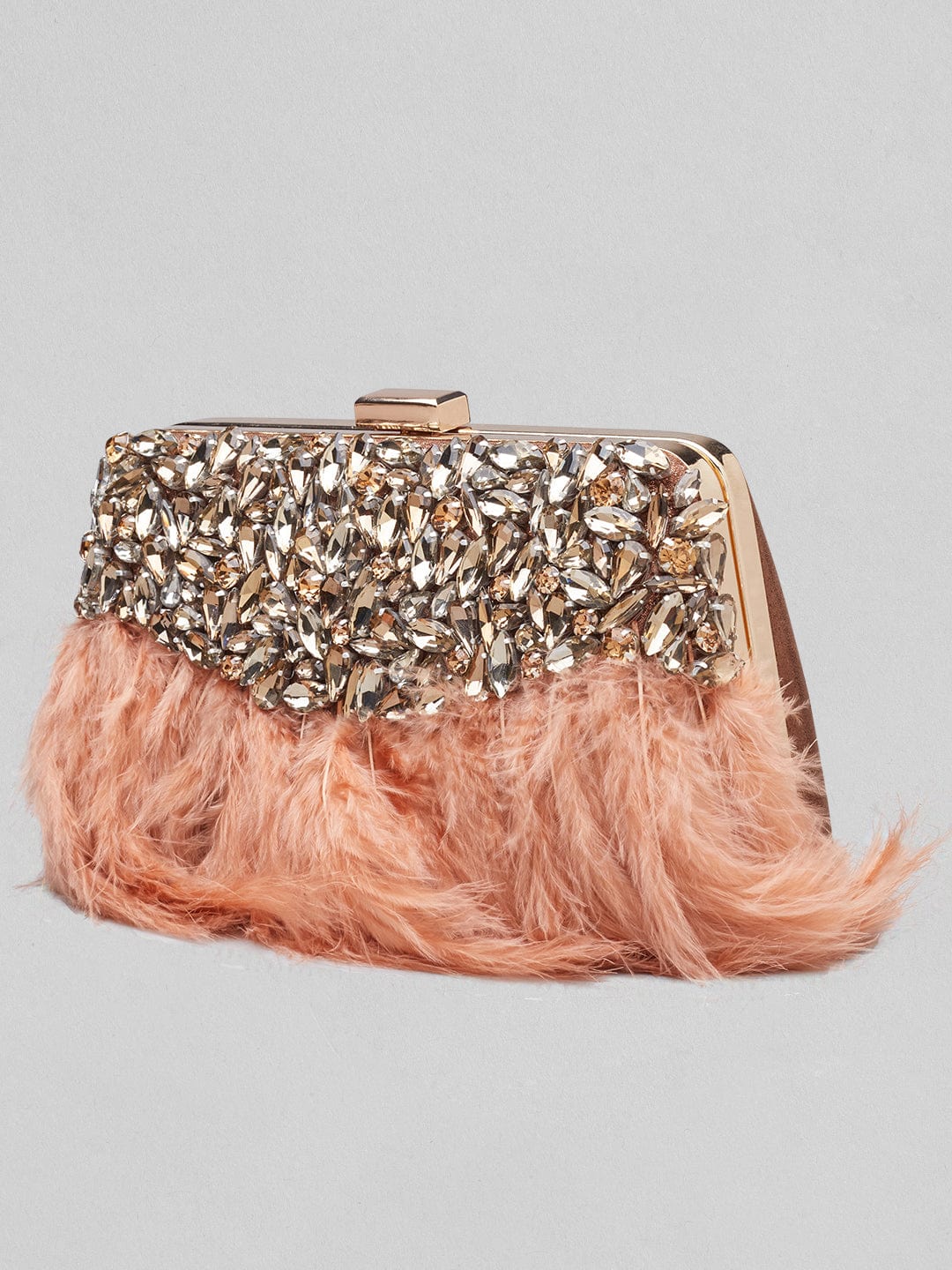 Bolso de fiesta de cristales y plumas en rosa