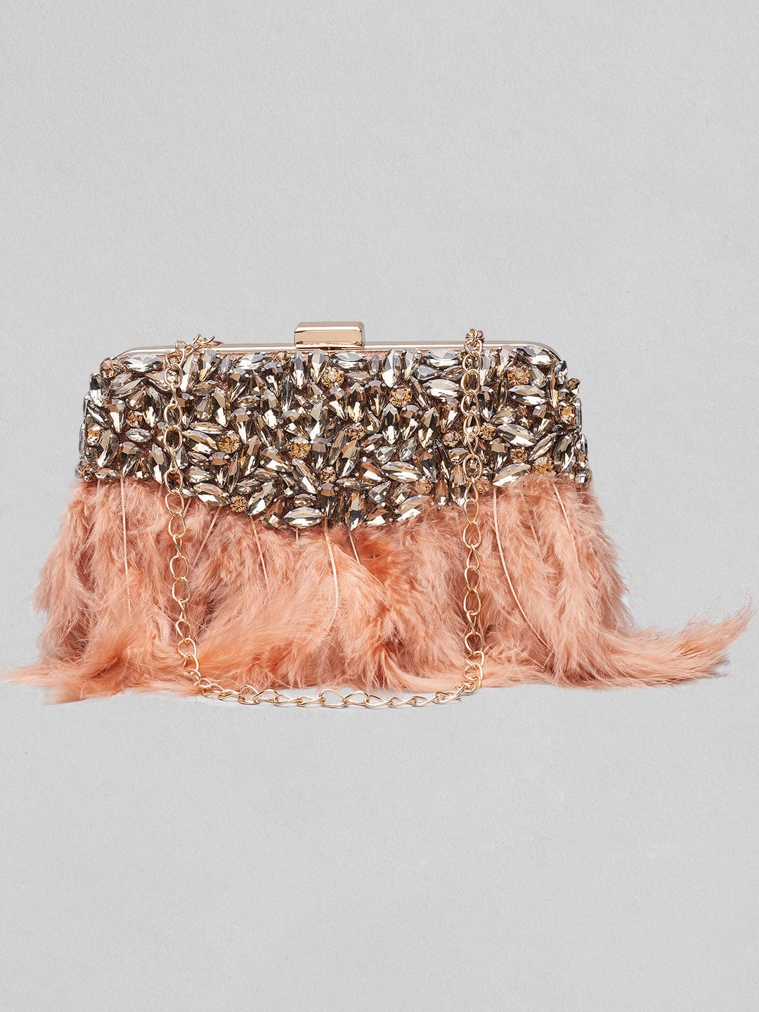 Bolso de fiesta de cristales y plumas en rosa