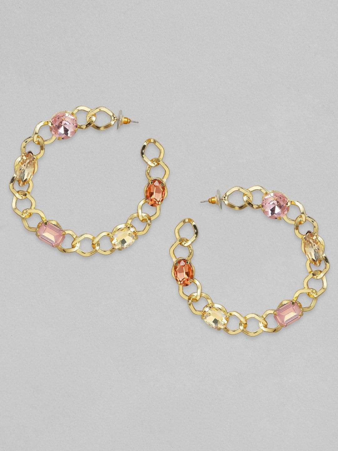 Pendientes - Aros de fiesta bañados en oro de 18k con cristales de colores