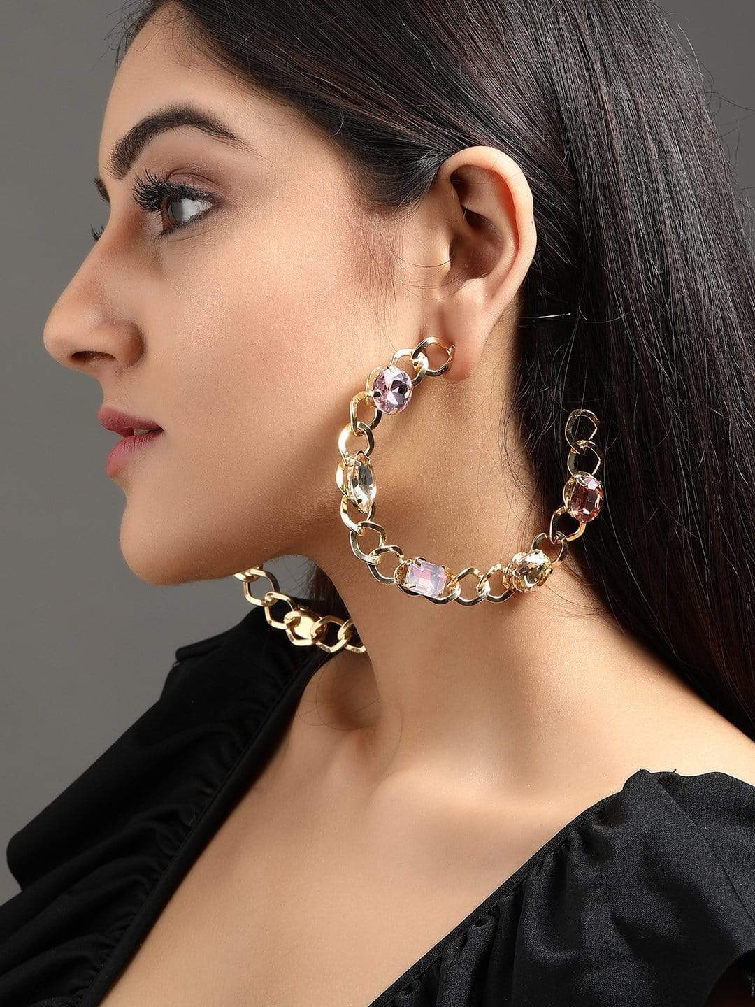 Pendientes - Aros de fiesta bañados en oro de 18k con cristales de colores