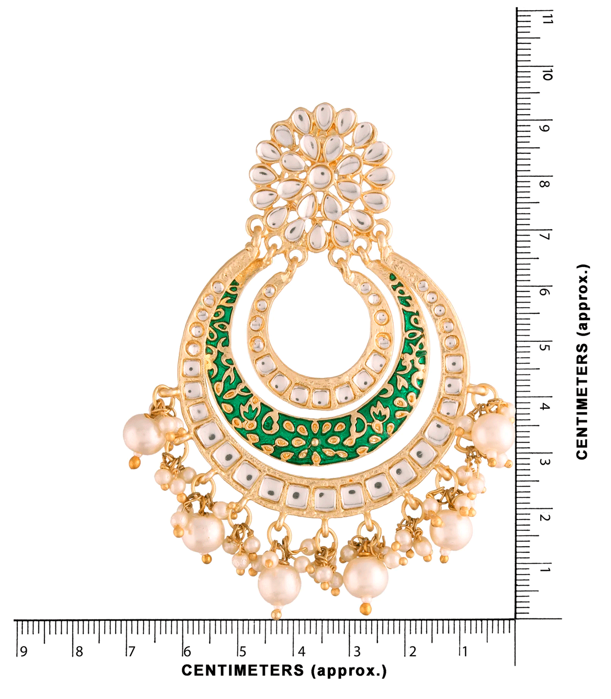 Pendientes de fiesta dorados y verdes - lacados y incrustaciones de circonitas y piedras kundan