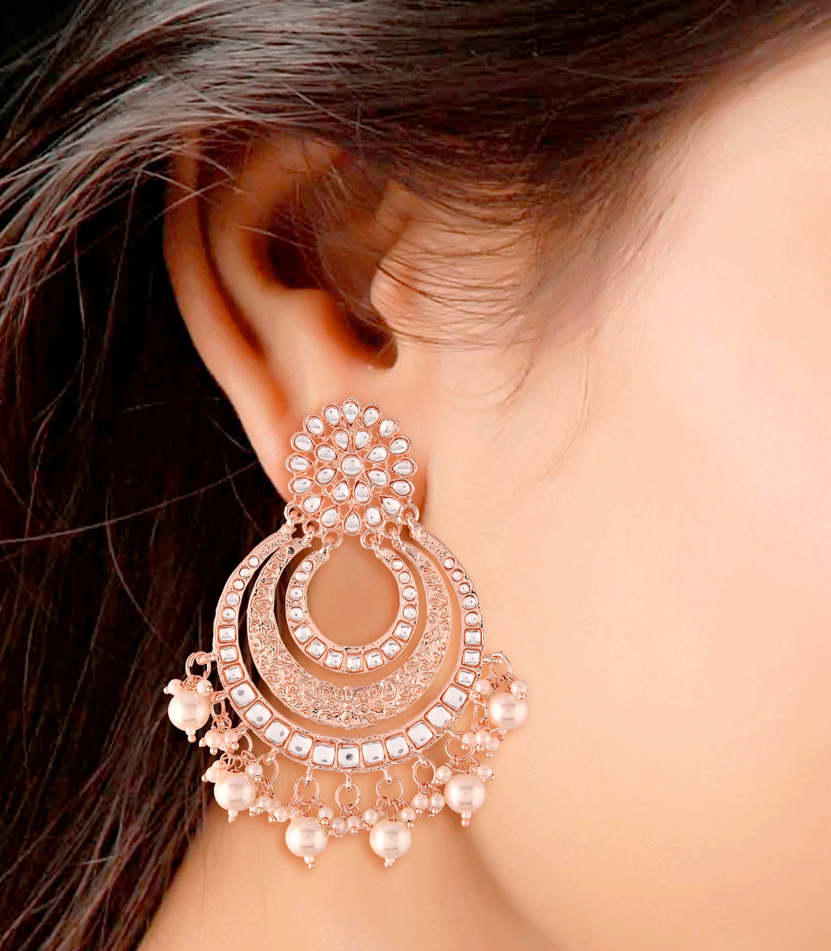 Pendientes de fiesta largos dorados con perlas