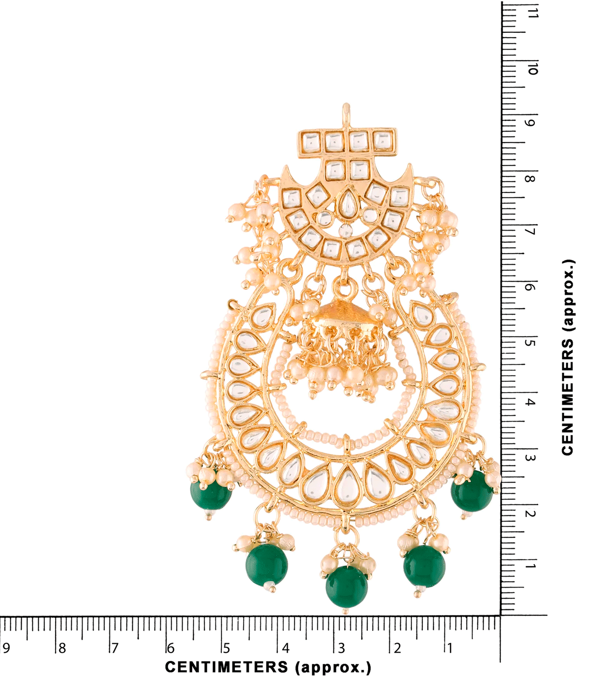 Pendientes de fiesta largo kundan verdes y perlas