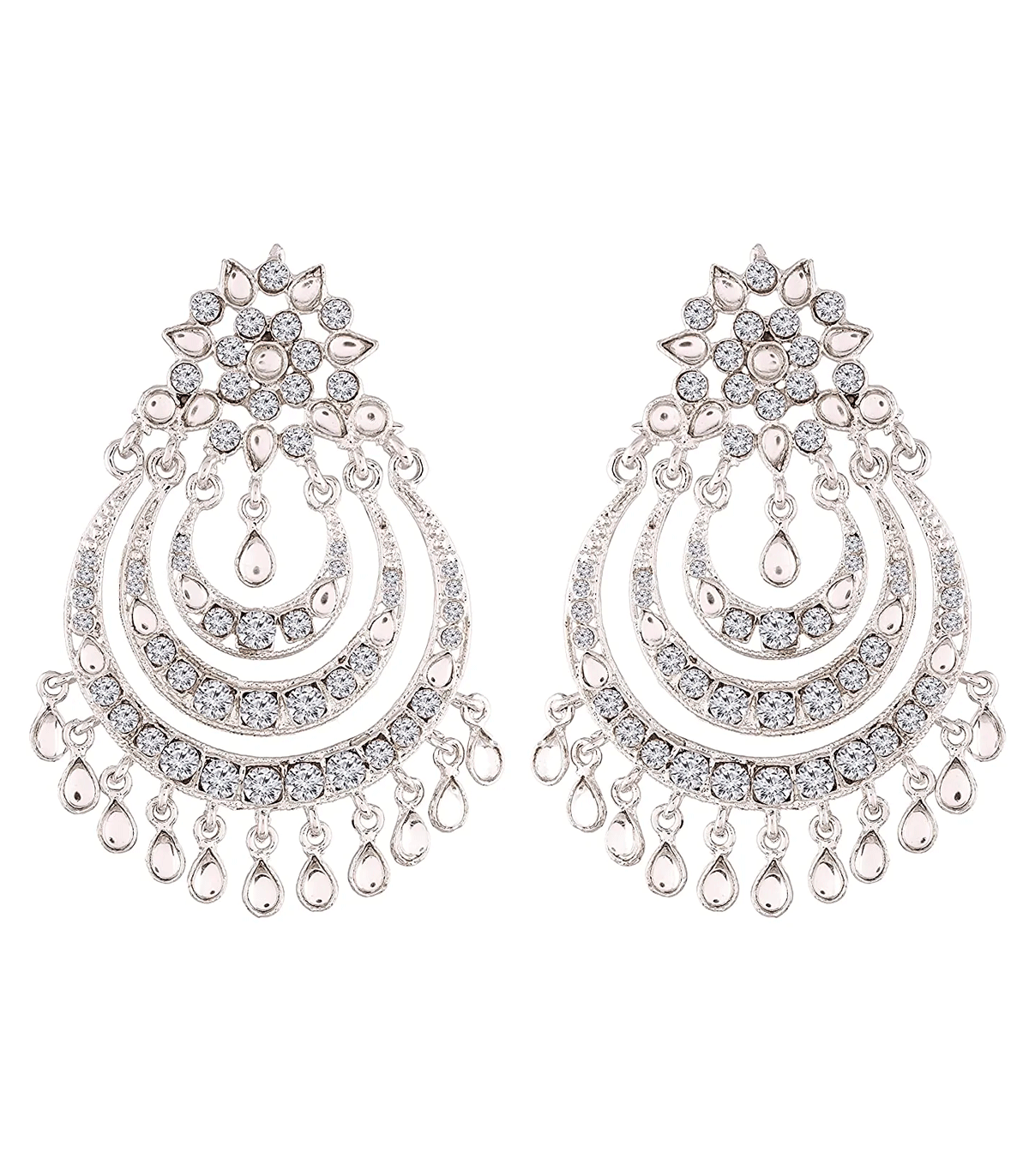 Pendientes largos con cristales blancos - plata