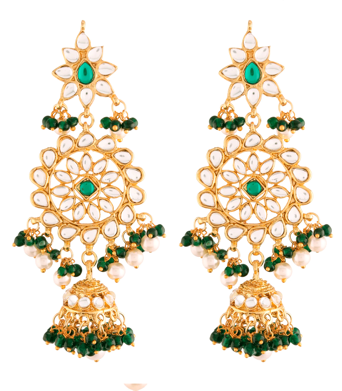 Maxi pendientes de fiesta con cristales y piedras kundan verdes