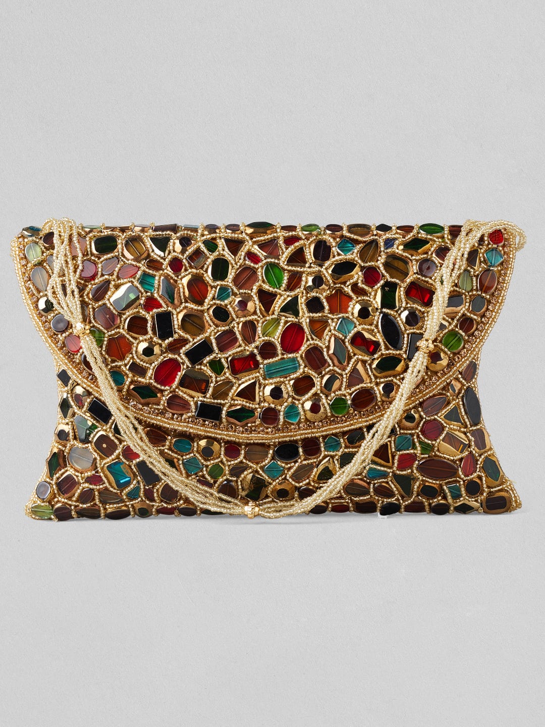 Bolso de piedras multicolores dorado