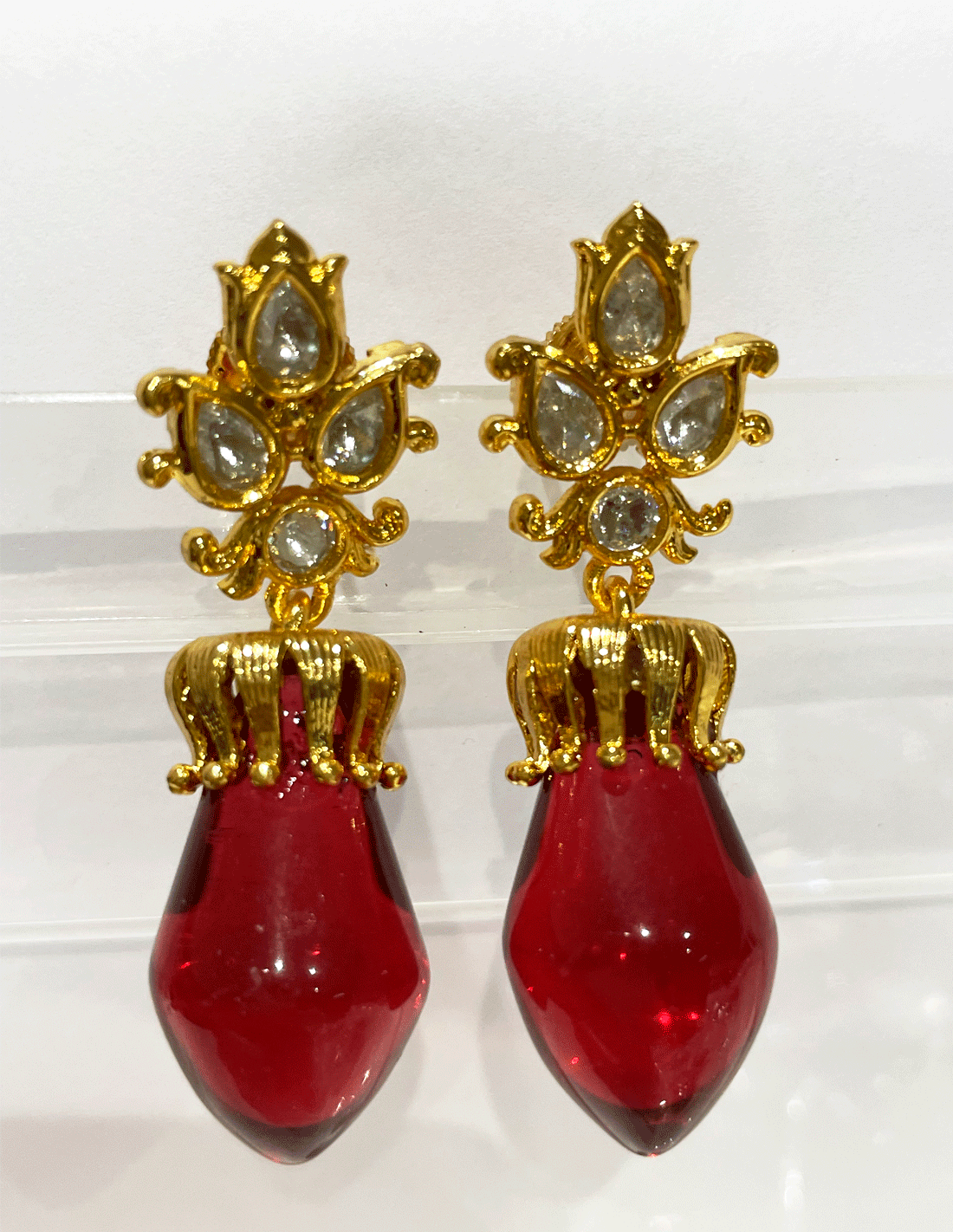 Pendientes artesanales kundan classic con piedra semipreciosa