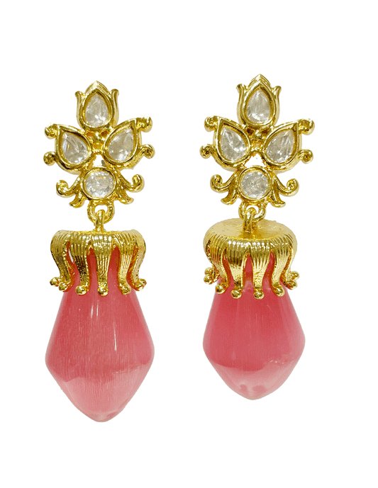 Pendientes artesanales kundan classic con piedra semipreciosa