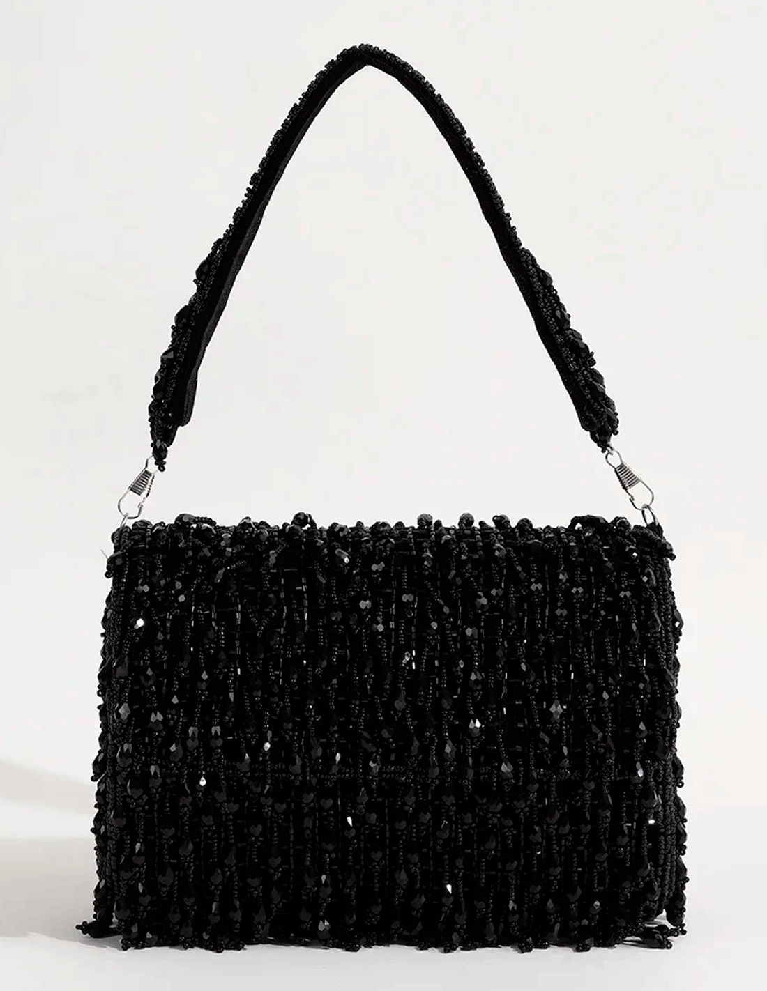 Bolso de fiesta con solapa de pedrería en negro