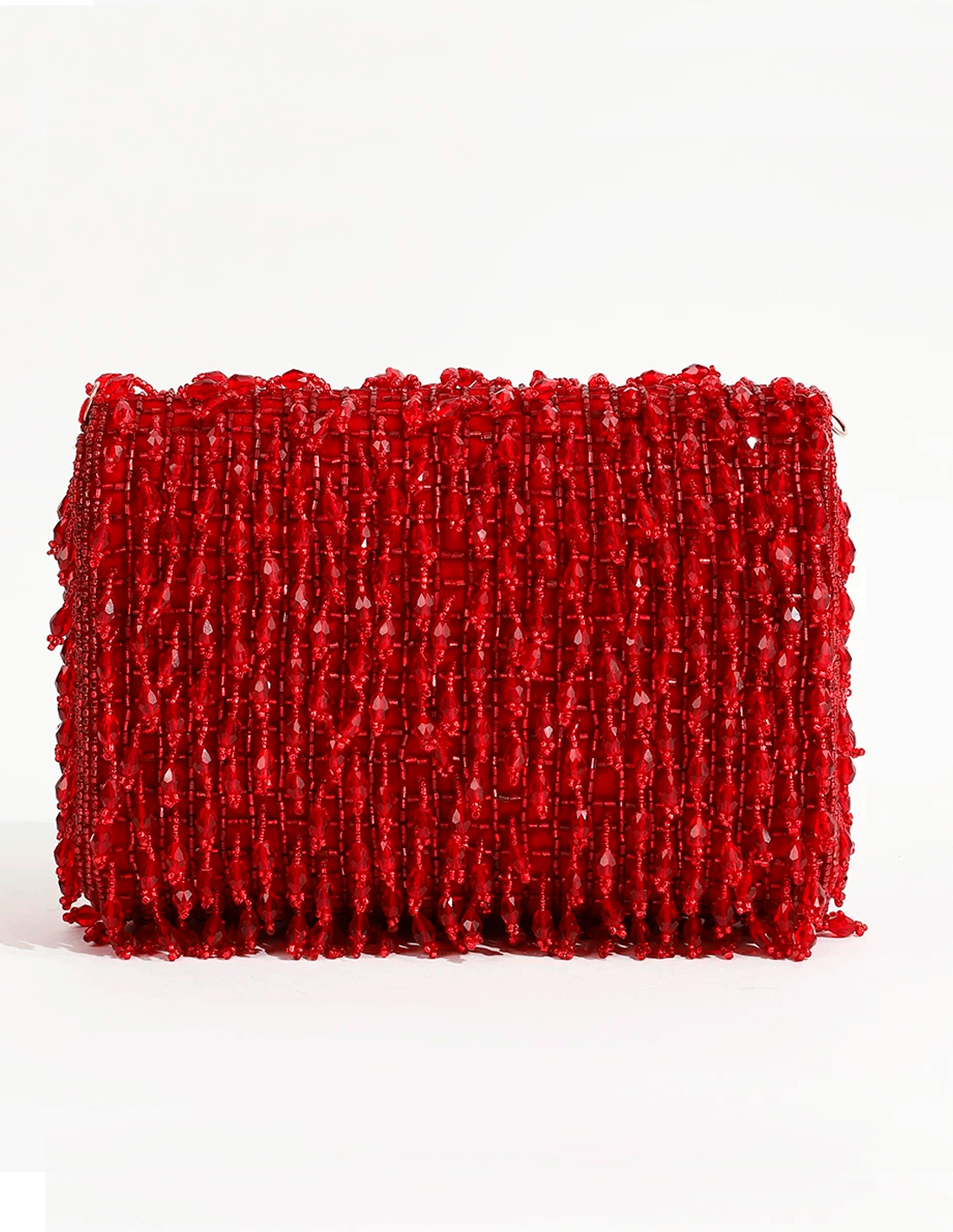 Bolso de fiesta con solapa de pedrería en rojo