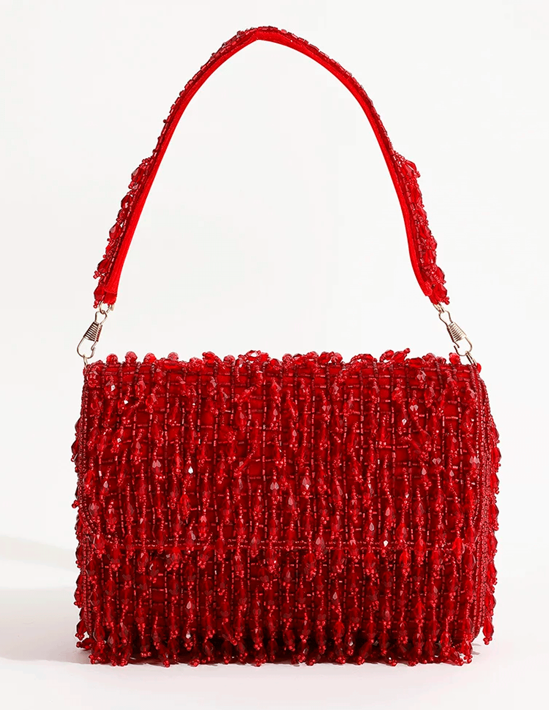 Bolso de fiesta con solapa de pedrería en rojo