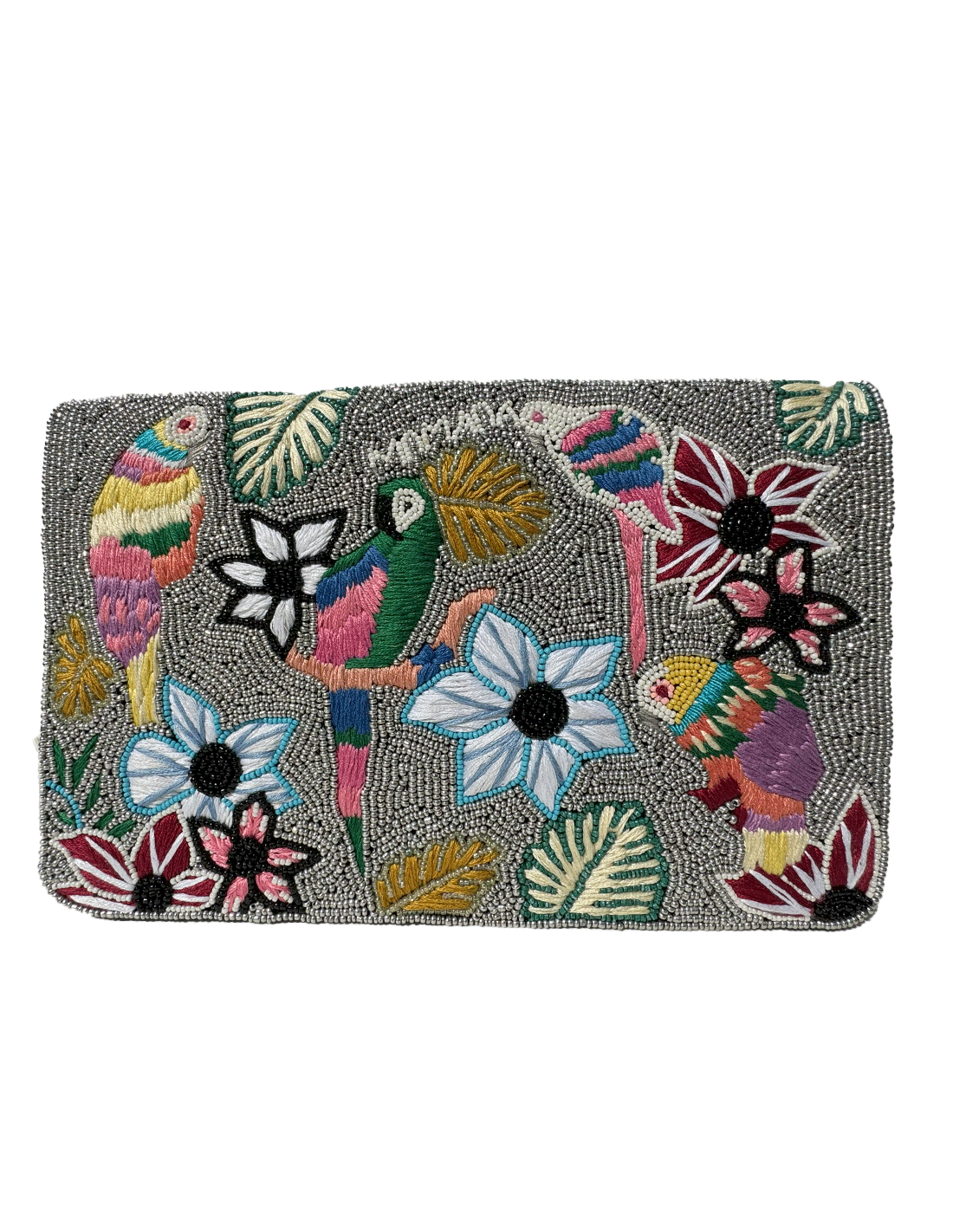 Bolso de mano con pájaros y flores bordadas a mano y cuentas