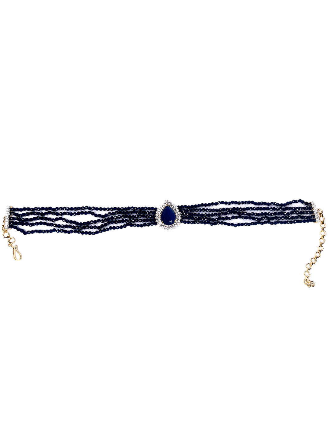 choker de pedrería azul marino con detalle central gota