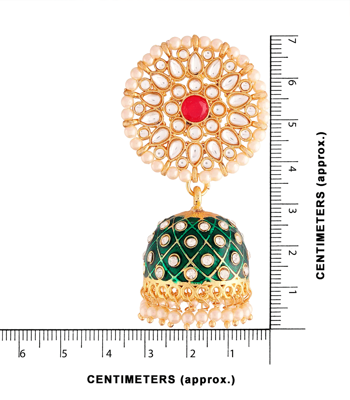 Pendientes Meenakari Jhumki ligeros y realizados con Kundan y perlas