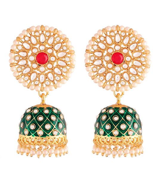 Pendientes Meenakari Jhumki ligeros y realizados con Kundan y perlas