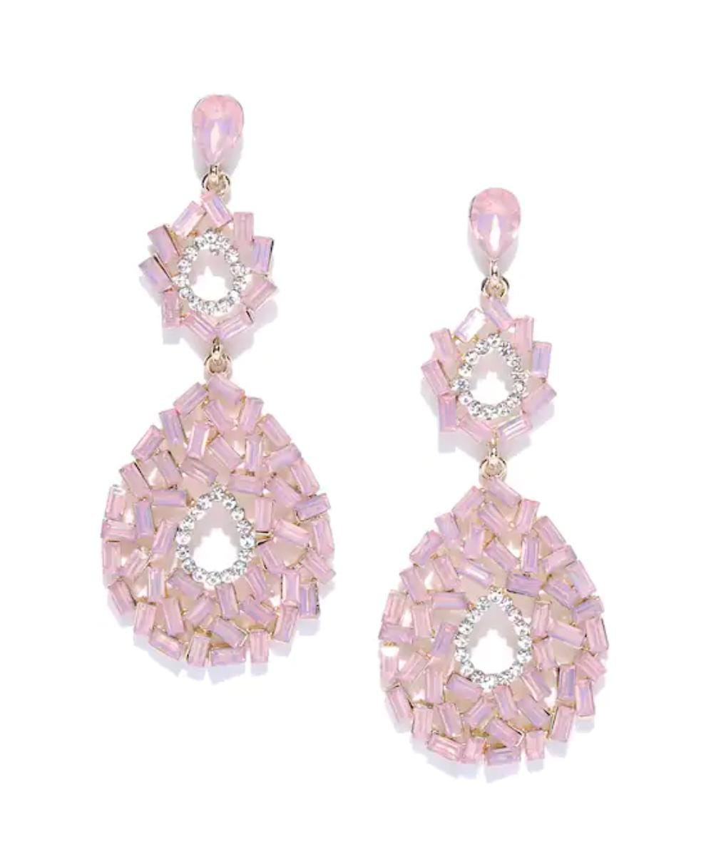 Pendientes de fiesta de cristal rosa