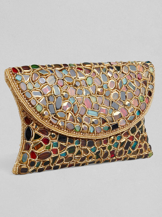 Bolso de piedras multicolores dorado